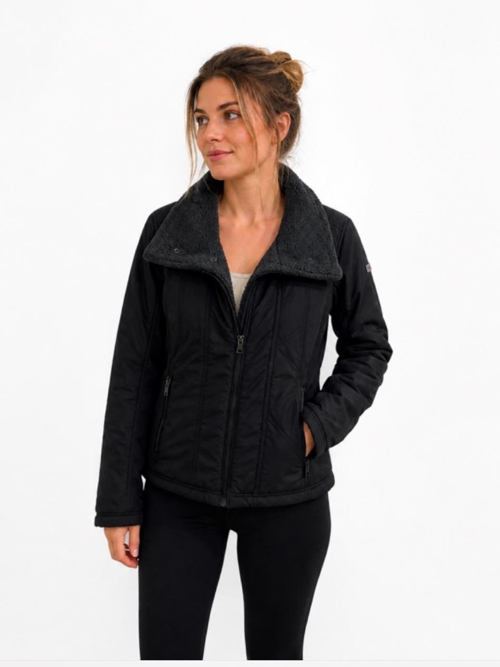 Avalanche Women’s Black Quilted Jacket – Size Large – Faux Sherpa/Fur Lined